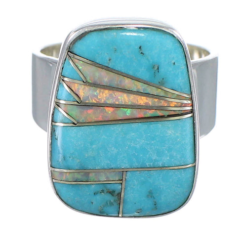 Silver Jewelry Southwest Turquoise And Opal Inlay Ring Size 5-1/2 AX83325